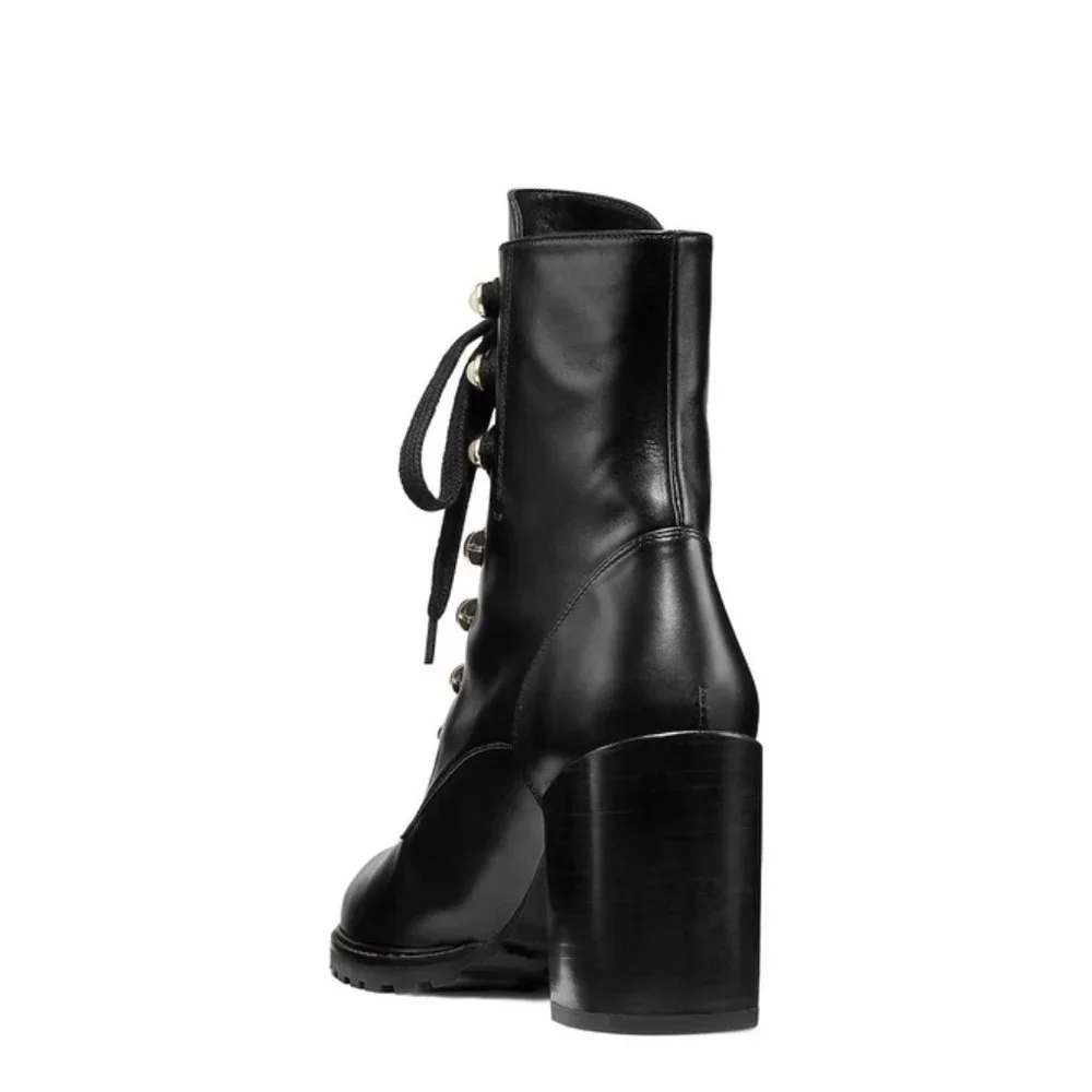 NWOB Stuart Weitzman Ivey Black Leather Pearl Mid Calf Boots